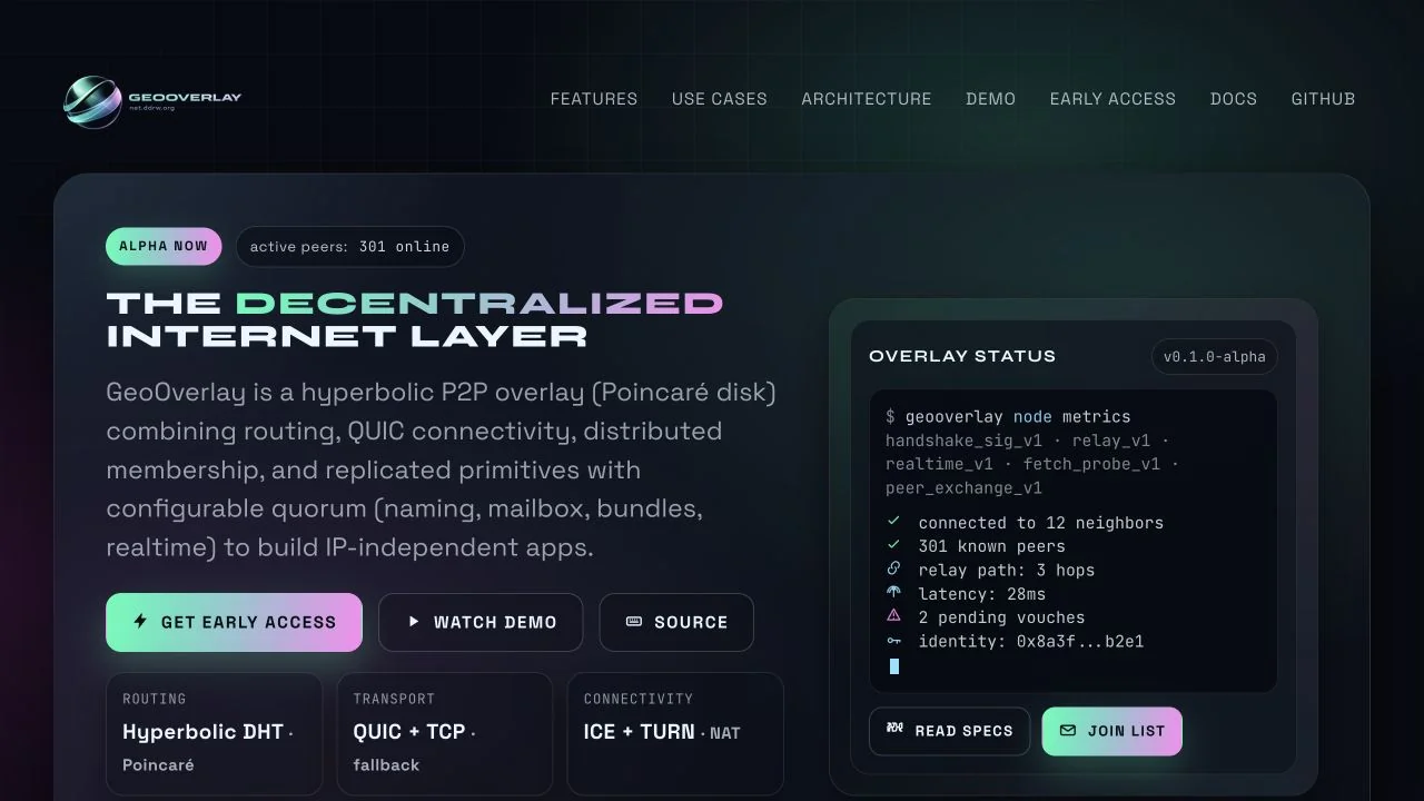 Сайт GeoOverlay с описанием P2P-сети